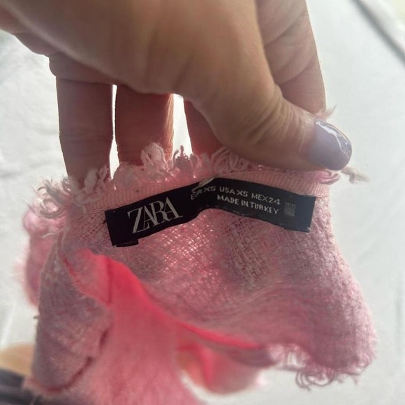 Zara Pink Tweed Deep V‎ Neck Crop Top XS - Picture 4 of 8